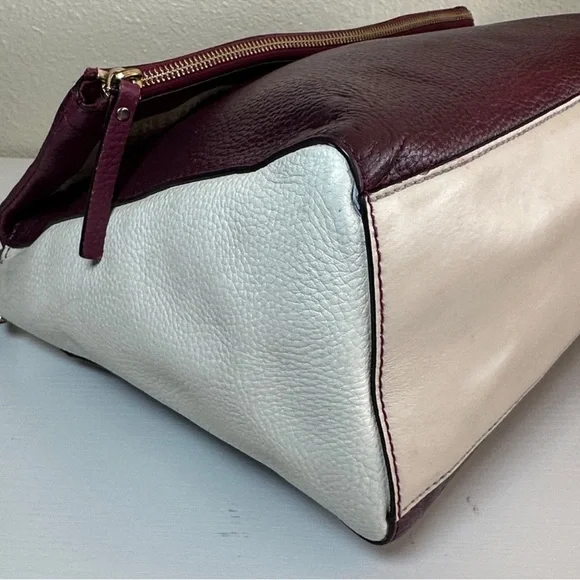Kate Spade Plum Cream Leather Shoulder Bag Zip Top Flap Gold - Picture 12 of 16